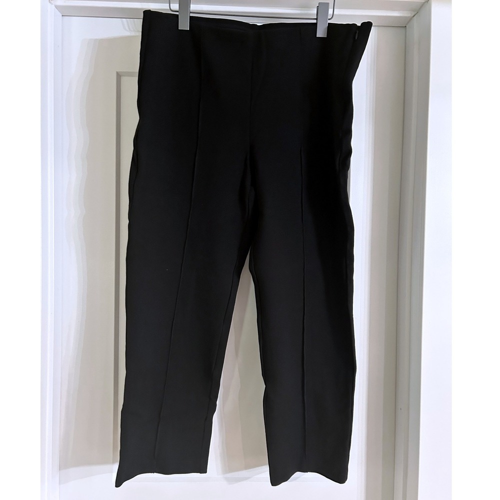 Chicos Black Ponte Knit Pintuck Trousers Side Zip Pants Size 2.5 Short XL 14 Reg